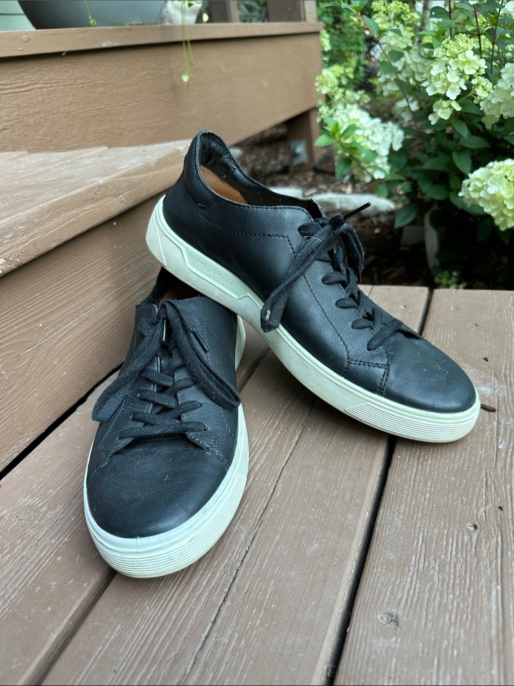 Ecco Black Leather Lace-Up Sneakers with White Platform Sole
